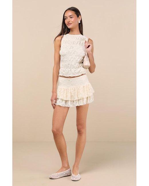 Nia Natural Wes Cream Lace Smocked Tank Top