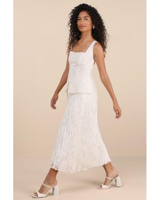 Lulus Natural Alyona Cream Burnout Two-Piece Pleated Midi Dress