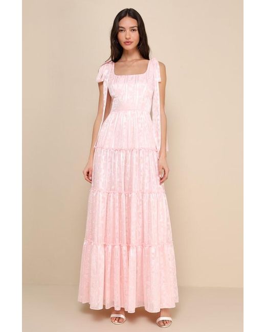 Lulus Pink Picturesque Allure Jacquard Tie-Strap Maxi Dress