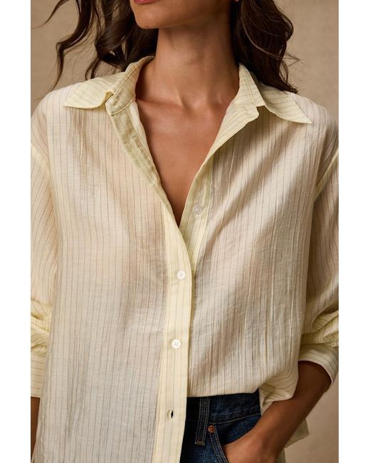 Lulus Natural Petra Pinstriped Button-Up Top