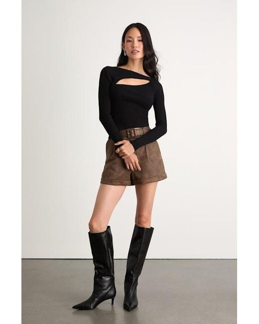 Lulus Black Yanis Ribbed Asymmetrical Cutout Long Sleeve Top