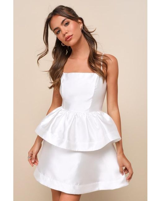 Lulus White Bubbly Charm Taffeta Tiered Ruffled Mini Dress