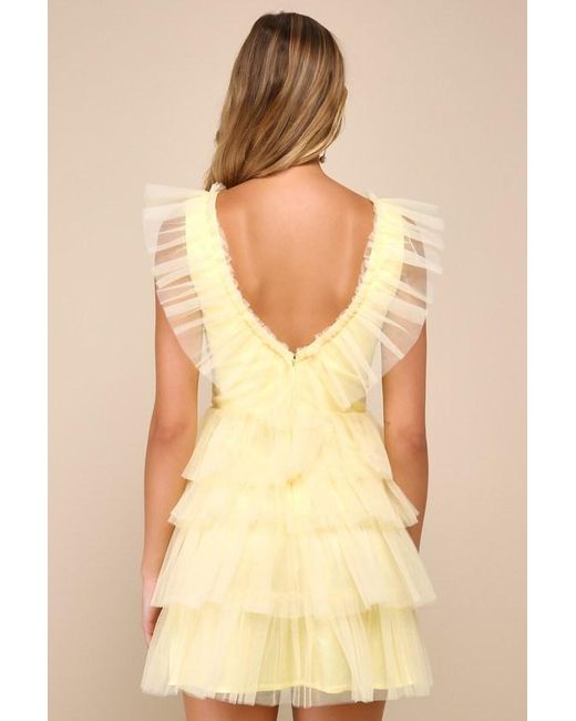 Lulus Natural Striking Sensation Tulle Tiered Ruffled Mini Dress