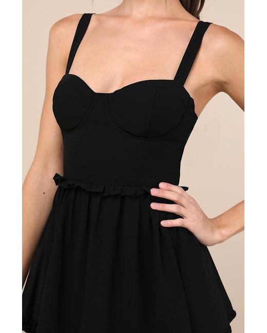 Lulus Black Sophisticated Occasion Bustier Lace-Up Maxi Dress