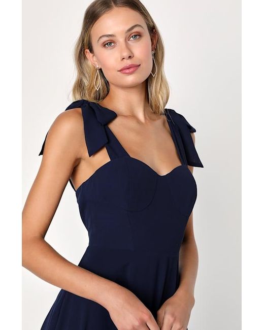 Lulus Blue Sophisticated Charisma Tie-Strap A-Line Midi Dress