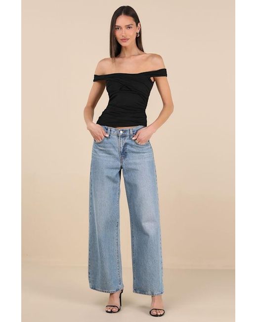 Lulus Black Elowyn Cross-Front Off-The-Shoulder Top