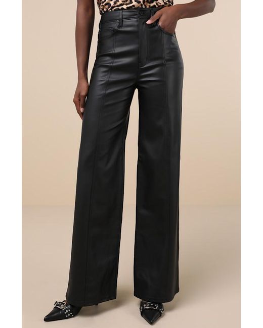 Daze Denim Black Far Out Vegan Vegan Leather High-Rise Wide-Leg Pants
