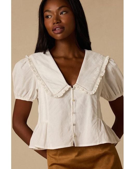 Lush Natural Jae Cotton Peter Pan Collar Top
