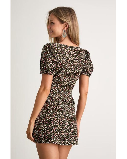 Lulus Black Adored Cutie Floral Corduroy Button-Front Mini Dress