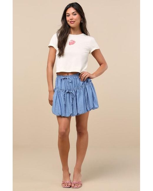 Lulus Blue Kirsty Striped Tiered Drawstring Bubble-Hem Mini Skirt