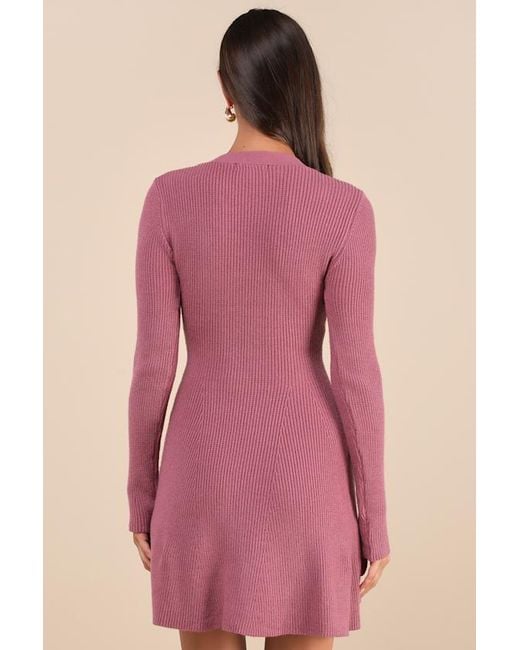 Lulus Pink Adorably Flirty Button-Front Sweater Mini Dress