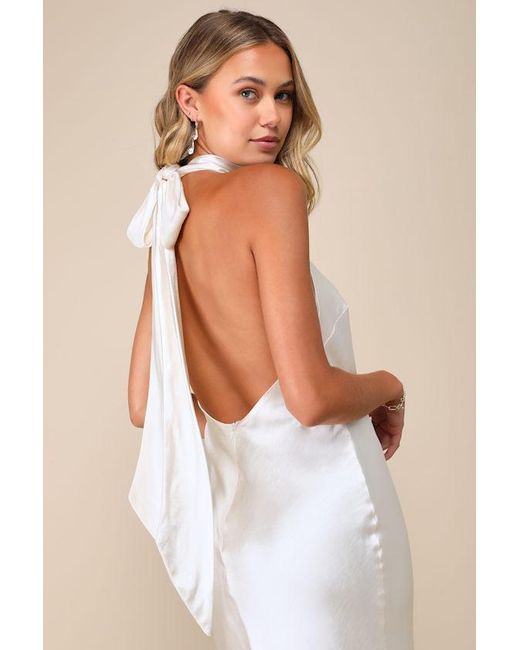 Lulus Natural Exceptional Status Halter Backless Slip Midi Dress