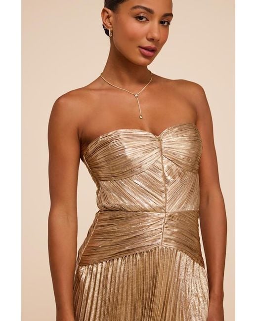 Lulus Natural Charlene Pleated Strapless Maxi Dress