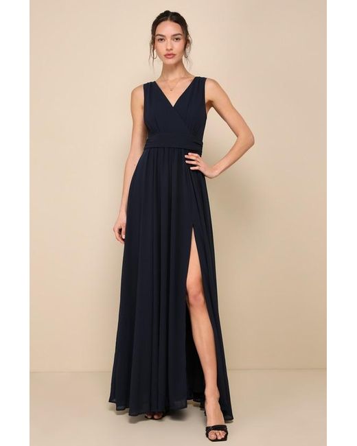 Lulus Blue Thoughts Of Hue Surplice Maxi Dress