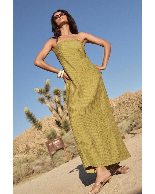 Lulus Green Radiant Season Plisse Cutout Strapless Maxi Dress