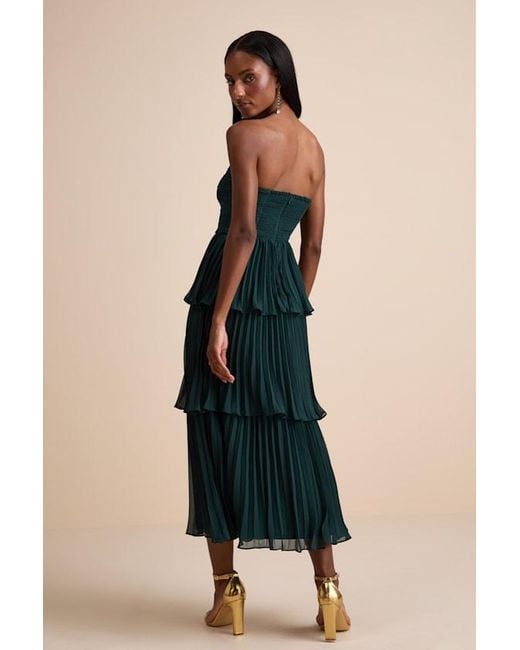 Lulus Green Seriously Sensational Emerald Strapless Tiered Midi Dress