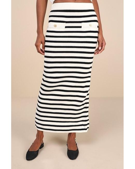 Moon River Natural Exemplary Chicness Striped Sweater Knit Midi Skirt