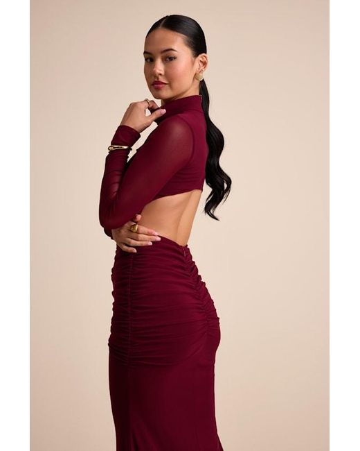Lulus Red Madahlia Mesh Mock Neck Cutout Maxi Dress