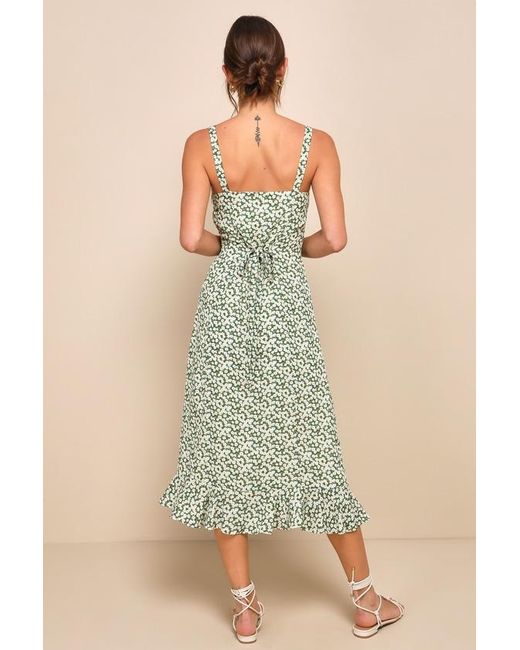Lulus Green Darling Daisies Floral Print Midi Dress