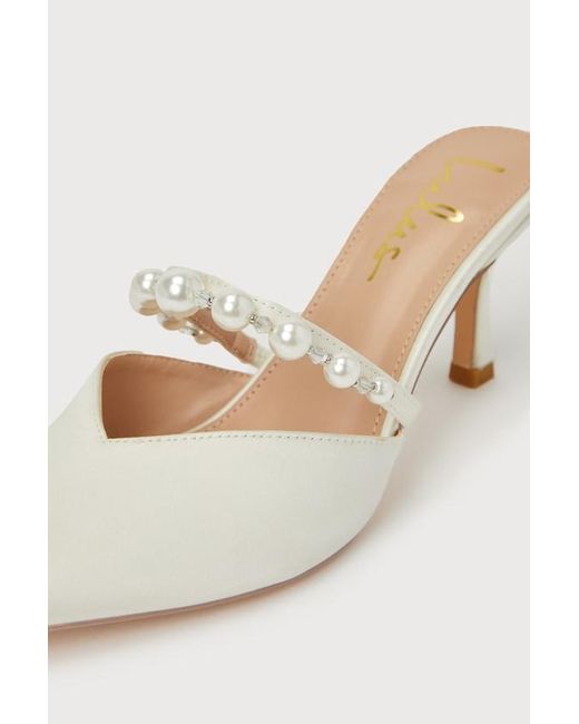 Lulus Brown Daryll Satin Pearl Pointed-Toe Mule Pumps
