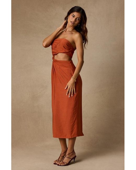 Lulus Brown Zisel Terracotta Cutout Strapless Midi Dress