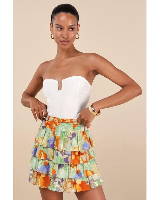 Lulus Multicolor Halyna Multi Boho Print Tiered Mini Skirt