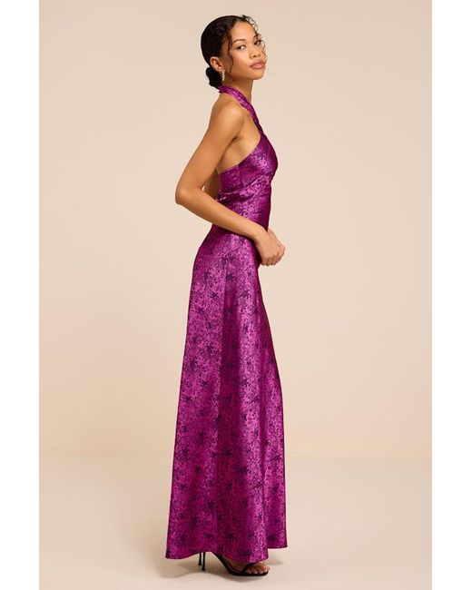 Lulus Purple Bernadette Floral Satin Jacquard Maxi Dress