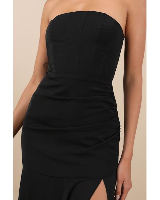 Lulus Black Ulyana Mixed Media Strapless Maxi Dress