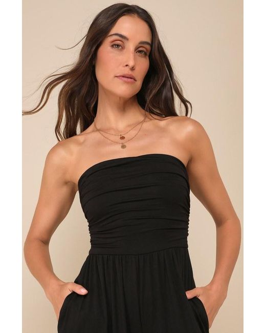 Lush Black Flirty Posture Jersey Knit Strapless Jumpsuit
