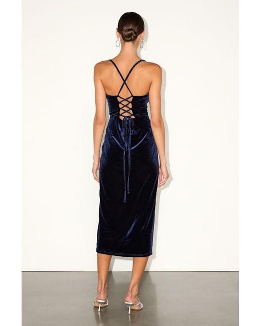 Lulus Blue Gorgeous Composure Velvet Lace-Up Sleeveless Midi Dress