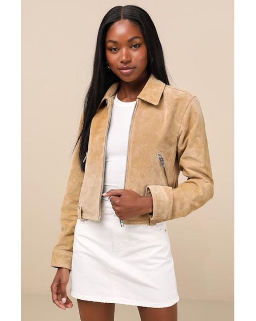 Blank NYC Brown Isidora Suede Leather Cropped Jacket