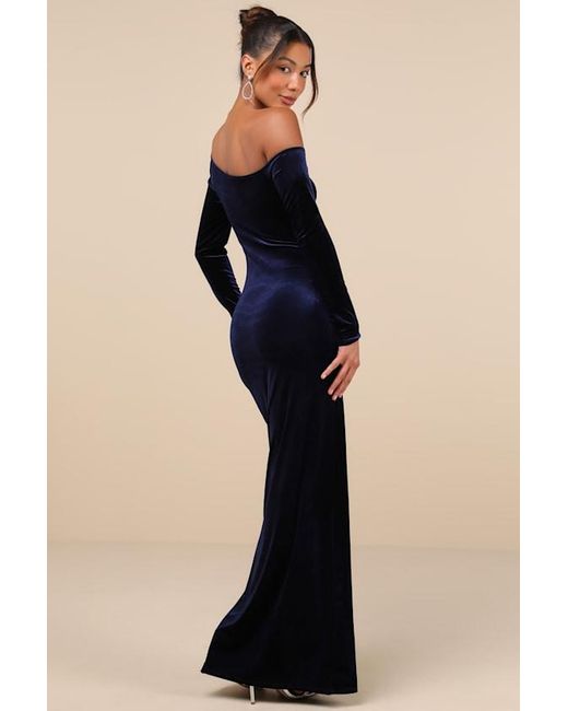Lulus Blue Notorious Icon Velvet Asymmetrical Maxi Dress