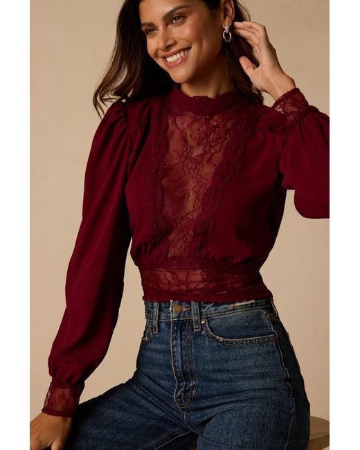Lulus Red Lexia Lace Long Sleeve Top