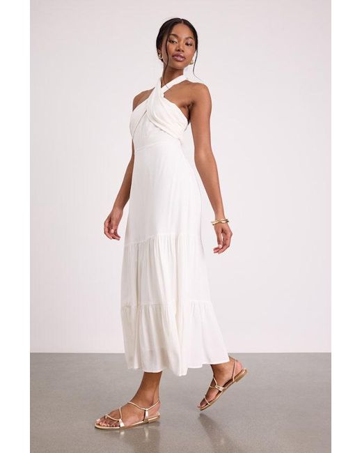 Lulus Pink Always Eye-Catching Tiered Halter Midi Dress