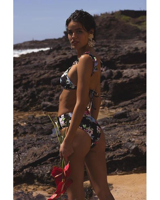 Lulus Black Nula Multi Floral Tie-Front Bikini Bottoms