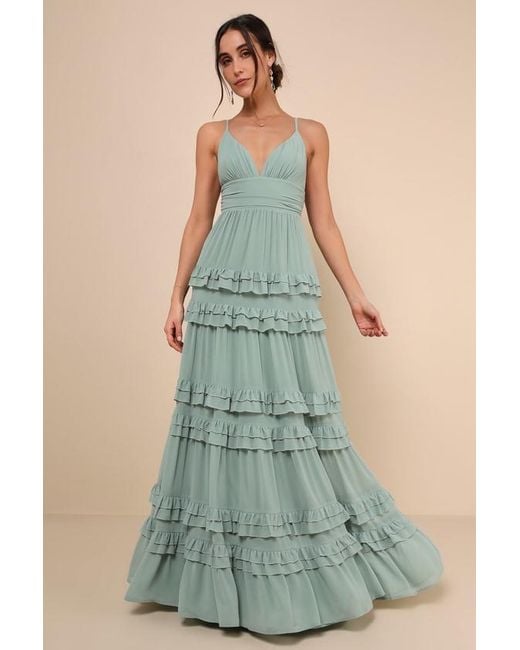Lulus Green Lavish Perfection Ruffled Tiered Maxi Dress