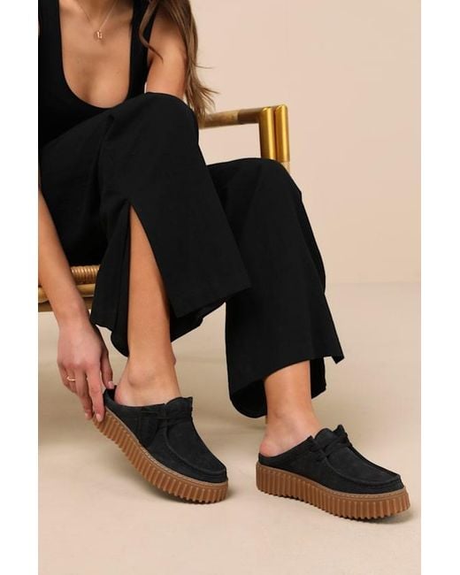 Clarks Black Torihill Nubuck Suede Leather Loafer Mules
