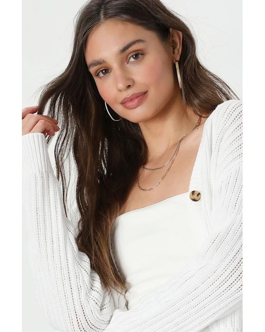 Lulus White Fresh Feeling Open Knit Button-Up Cardigan Sweater