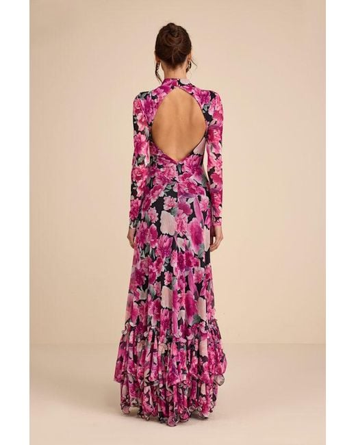 Lulus Pink Emilina And Floral Mock Neck Maxi Dress