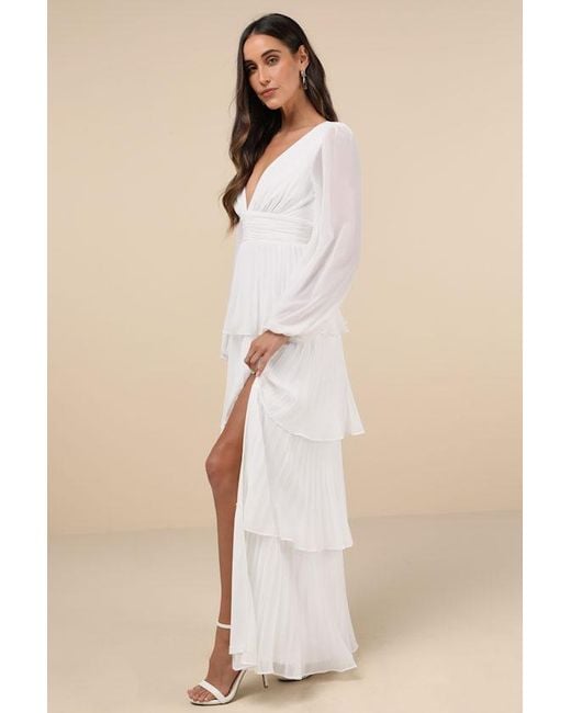 Lulus Natural Graceful Finesse Pleated Long Sleeve Maxi Dress