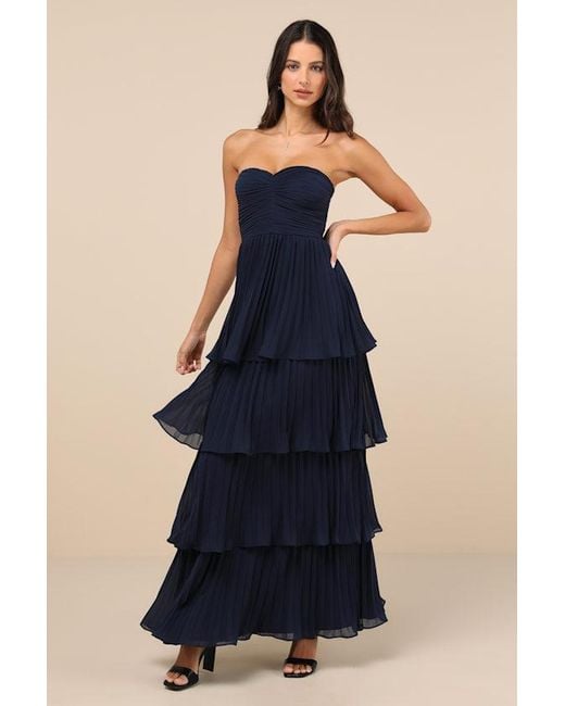 Lulus Seriously Sensational Strapless Tiered Maxi Dress in Blue | Lyst