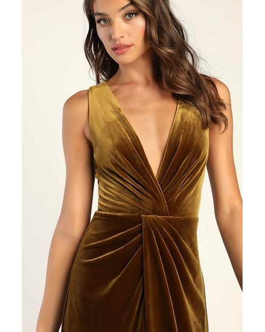 Lulus Green Beautiful Evenings Velvet Twist-Front Maxi Dress