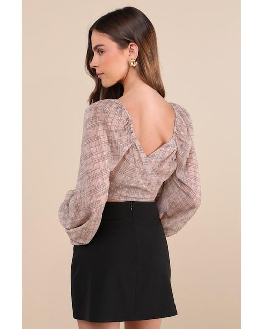 Lulus Pink Dedicatedly Chic Printed Balloon Sleeve Wrap Top