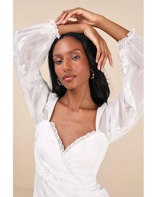Lulus White Flora Embroidered Long Sleeve Mini Dress