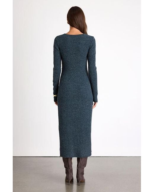 Lulus Blue Rileynn Heathered Dark Ribbed Sweater Midi Dress