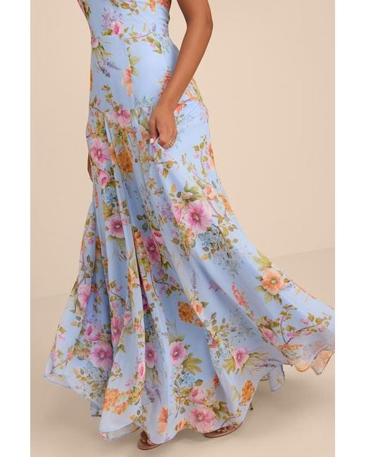 Lulus Blue Alandria Floral Drop Waist Maxi Dress
