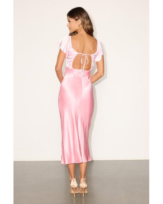 Lulus Pink Villena Color Block Satin Tie-Back Midi Dress