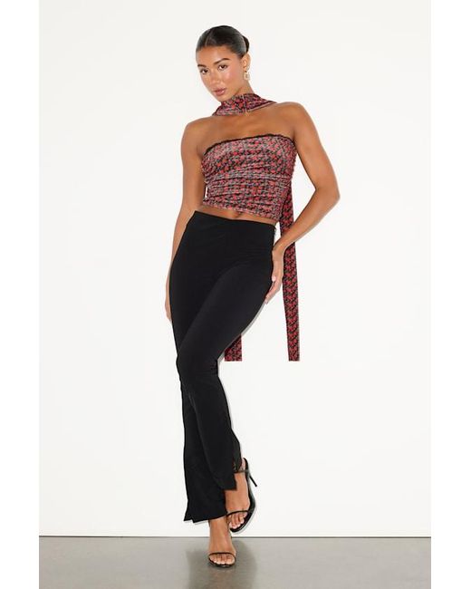 Lulus Black Copeland Floral Velvet Sash Scarf Strapless Crop Top