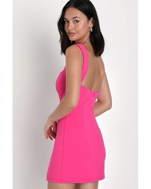 Lulus Pink Social Sensation Hot Square Neck Mini Bodycon Dress