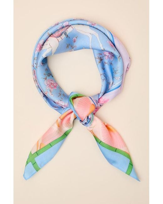 Lulus Blue Fernley Multi Equestrian Print Satin Scarf
